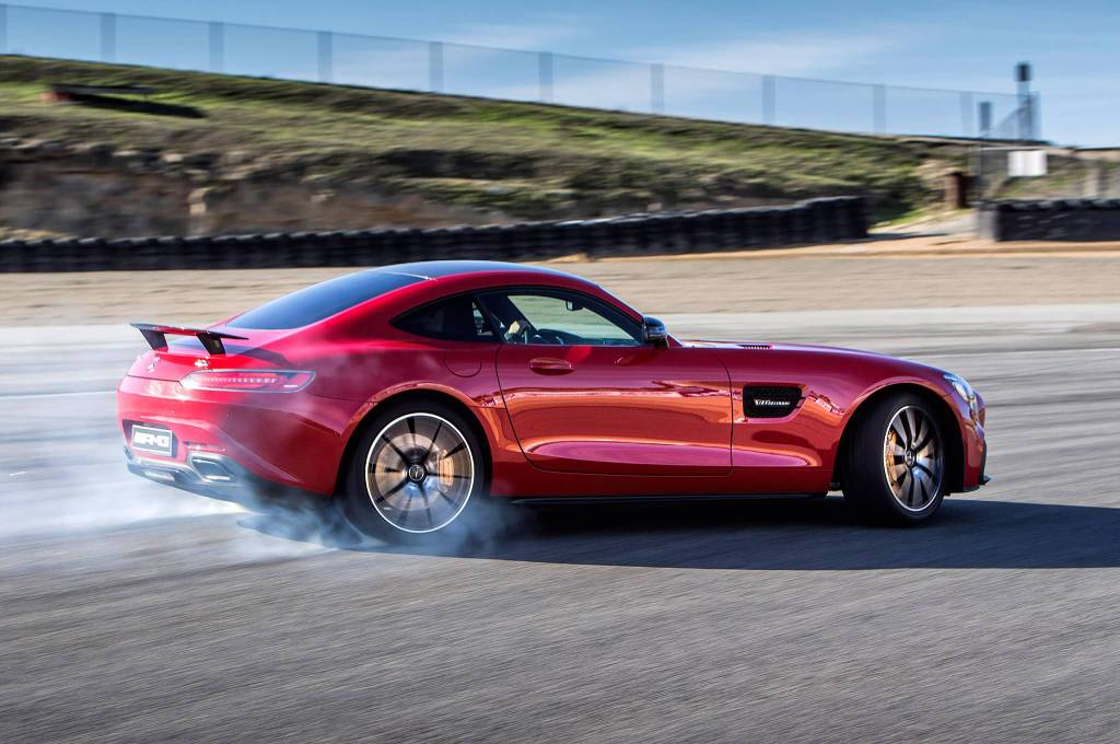 Drifting With Red Mercedes Benz AMG S Car On Track